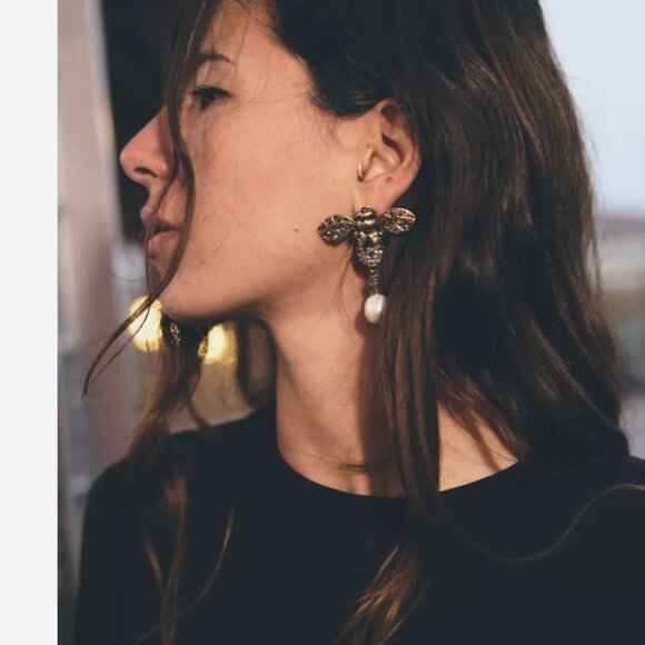 Zara BEE JEWEL EARRINGS  with Pearls Golden  NWT - Picture 3 of 9